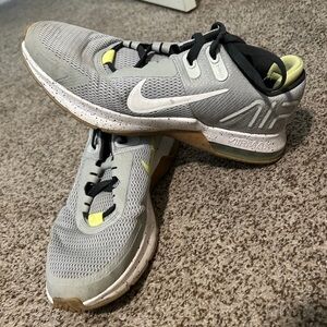 Nike Airmax Tennis Shoes. Size 12. Grey, white and green. Good condition